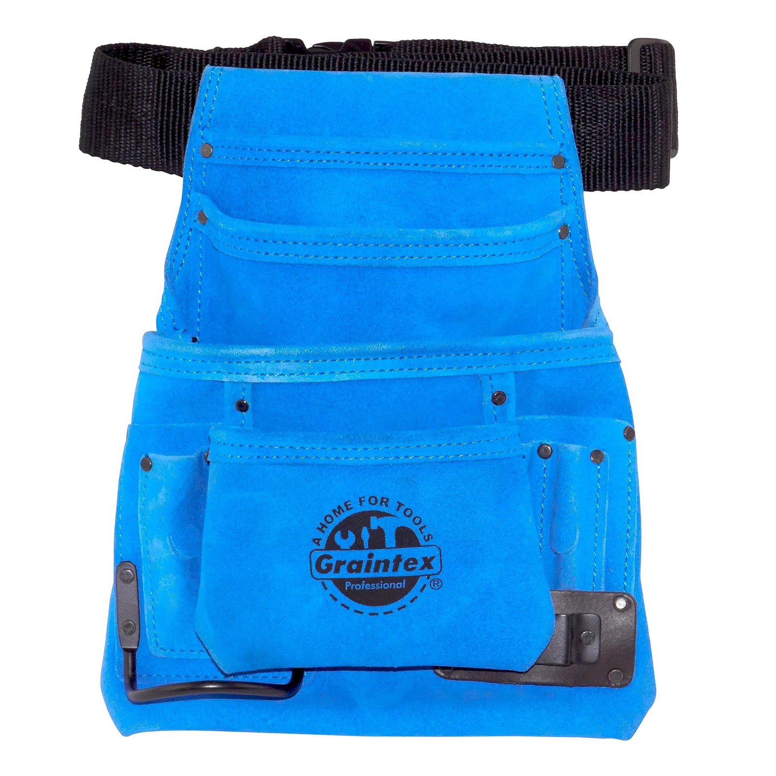 Graintex SS2138 10-Pocket Blue Suede Leather Tool Pouch with 2″ Webbing Belt