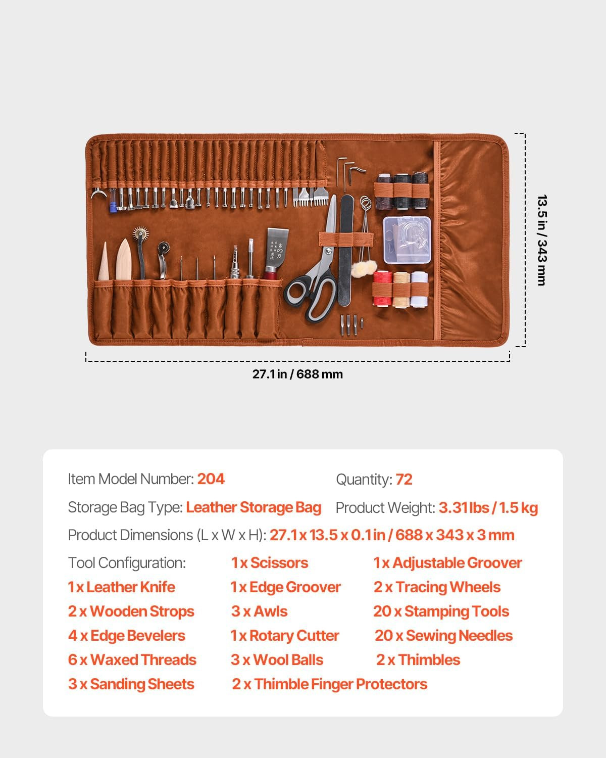 Leather Working Tools Kit, 72 PCS with Portable Leather Storage Bag, Engraving P