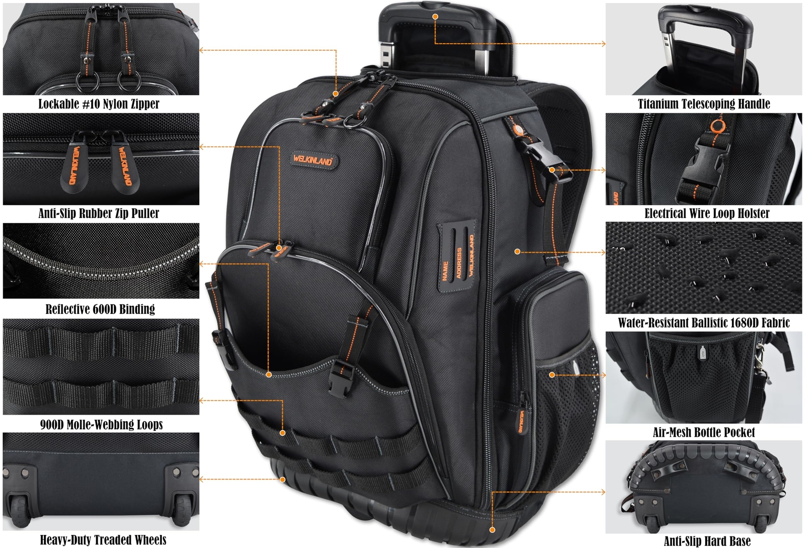 72pockets Rolling Tool Backpack Large Tool Bag With Wheels Rolling Electrician B