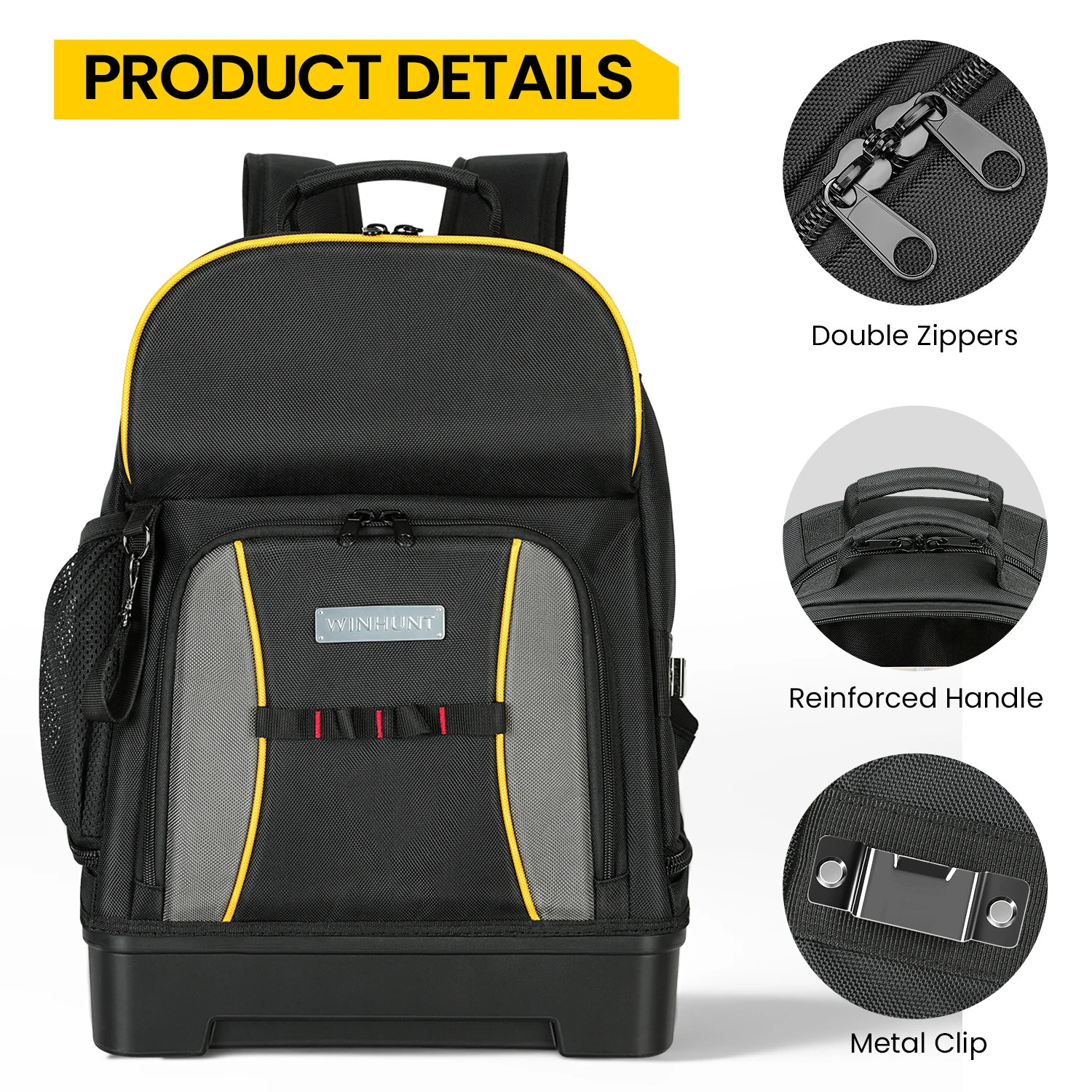 Heavy Duty Tool Backpack Waterproof Hard Base 27 Pockets Electrician Work Bag