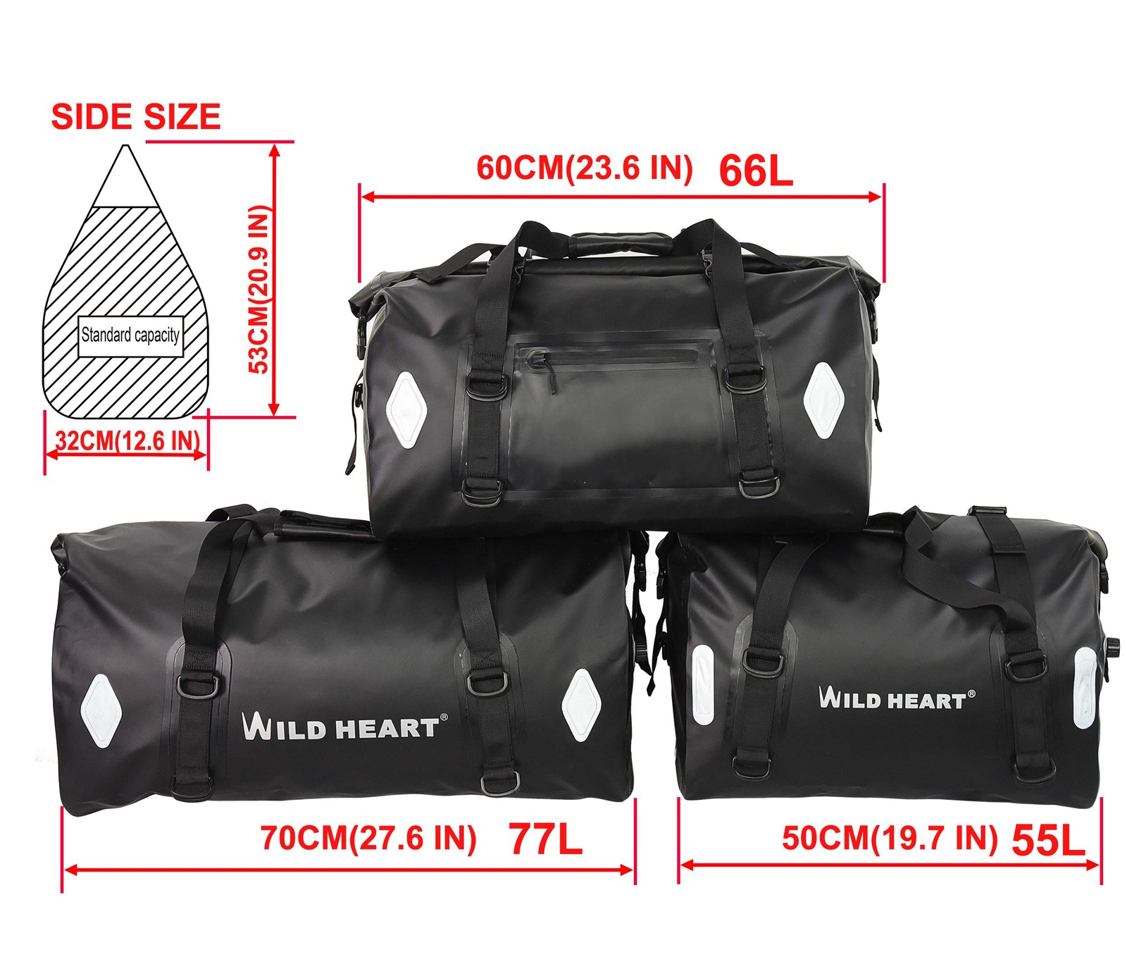 Waterproof Motorcycle Dry Duffel Bag 55L 66L 77L for Travel & Outdoor Adventures