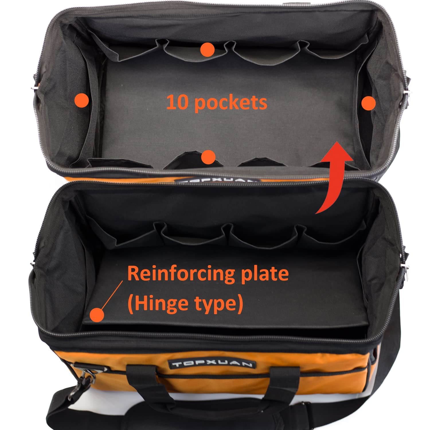 TOPXUAN Tool Bag16 Inch Heavy Duty Waterproof Orange Tool Organizer with Wide…