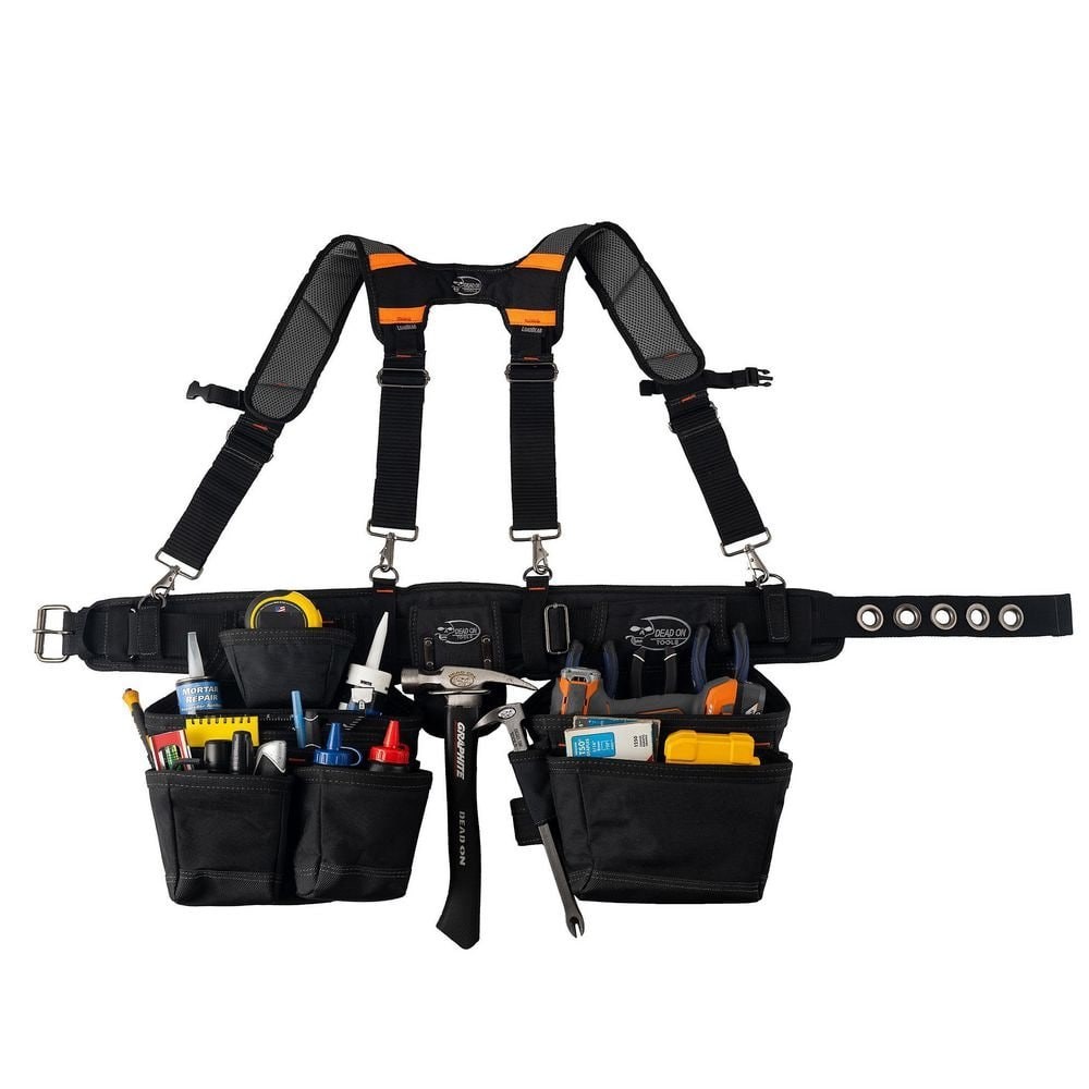Dead On Tools Carpenter’s Tool Belt with LoadBear Suspenders – Black