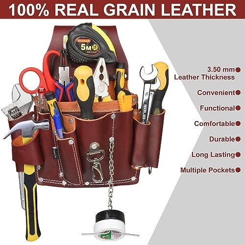Grain Leather Electrician Tool Pouch | Carpenter Tool Pouch | Maroon