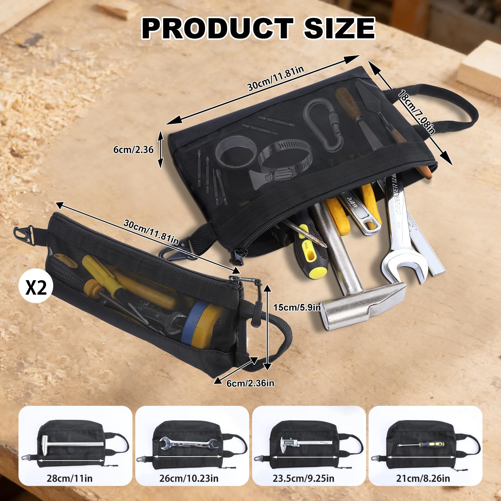 3 Pack Tool Pouches With Zipper, Small Tools Bags With Carabiner,12 inches lo…