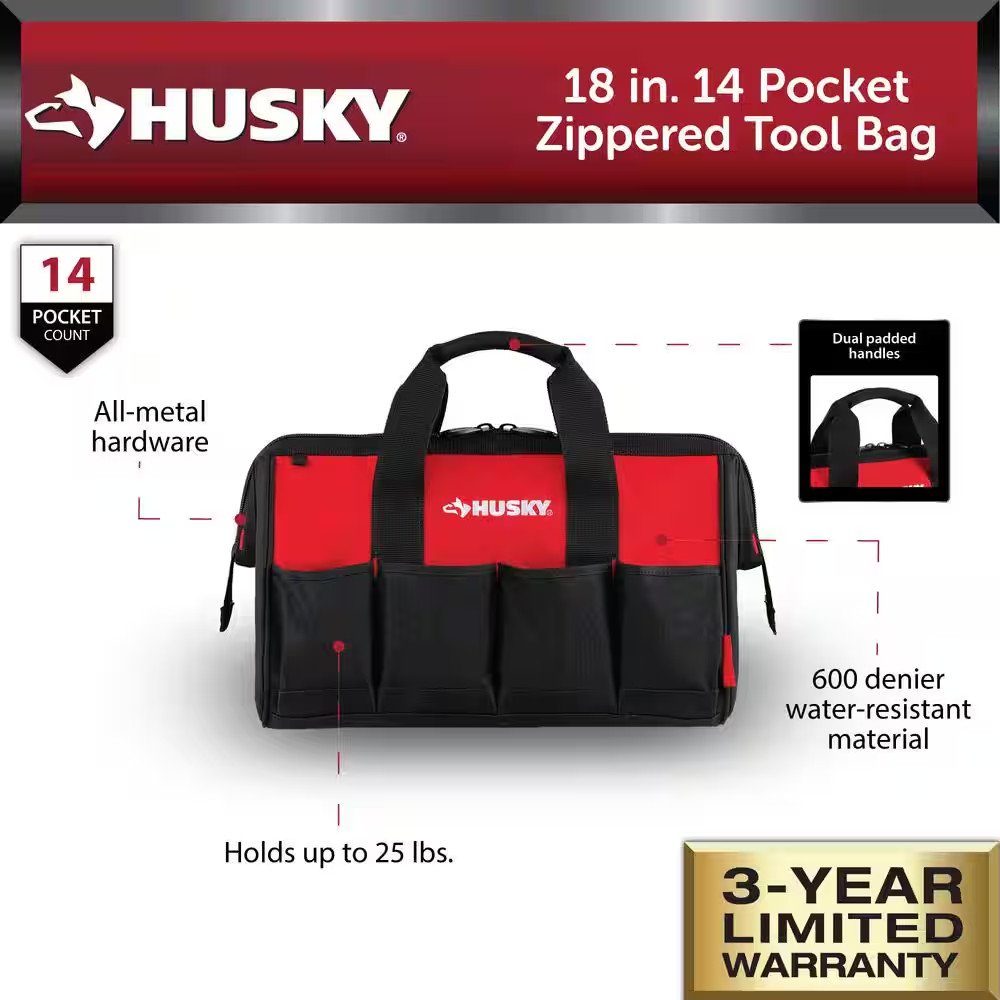 18 In. 14 Pocket Zippered Tool Bag