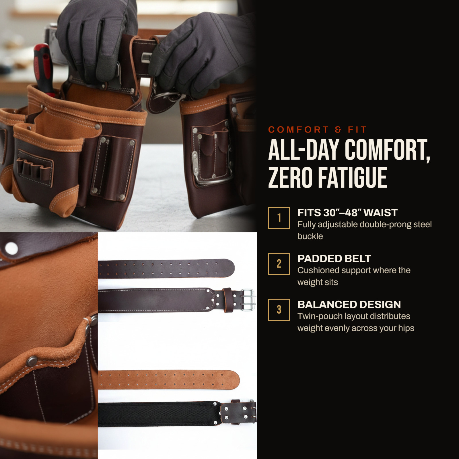 Full Grain Leather Tool Belt 28 Pocket Carpenter Electrician Framer Heavy Duty
