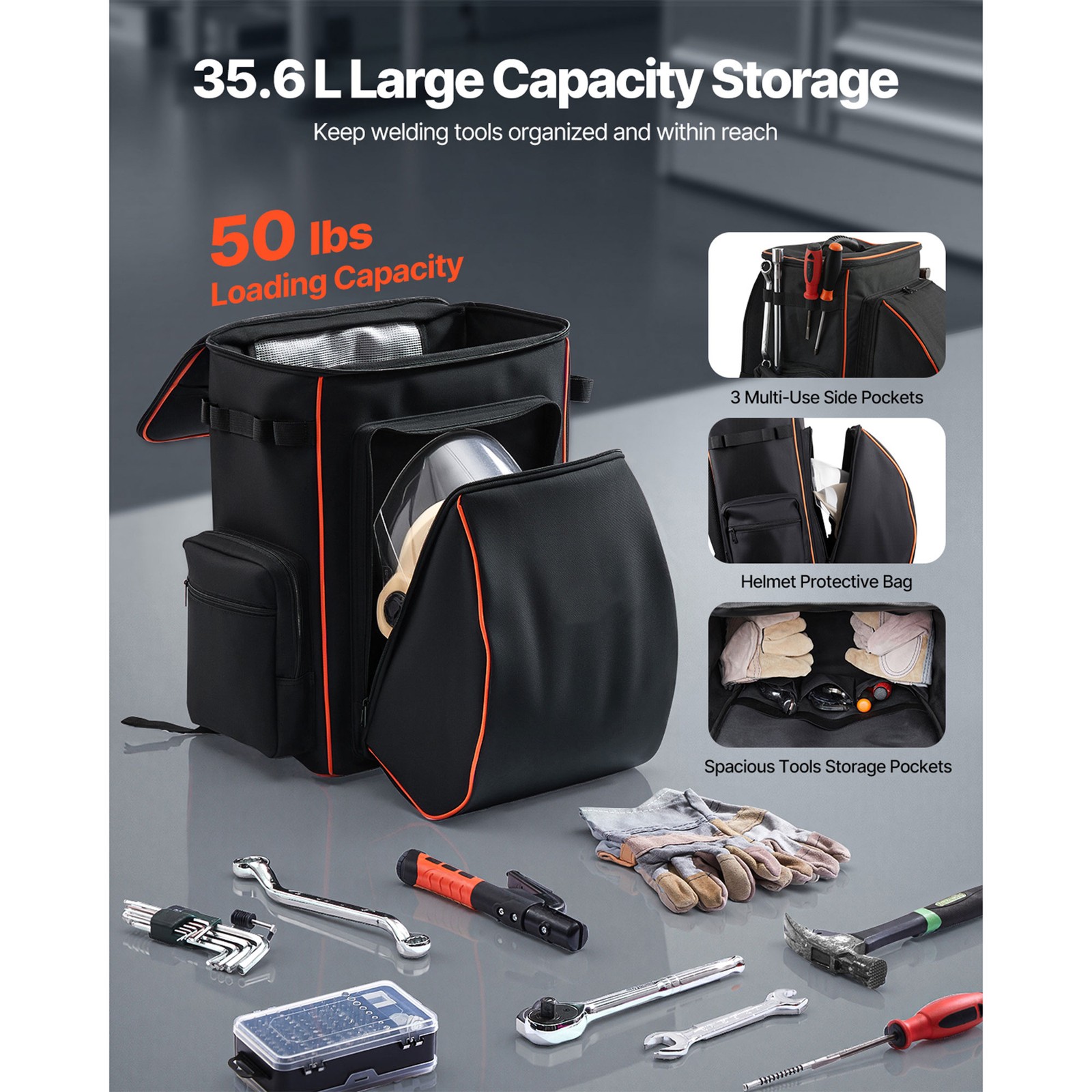 33L Welding Backpack 600D Polyester Welder Backpack for Tools and Helmet