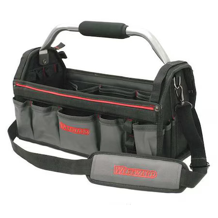 Westward 32Pj34 Tool Tote, Black, Polyester, 11 Pockets