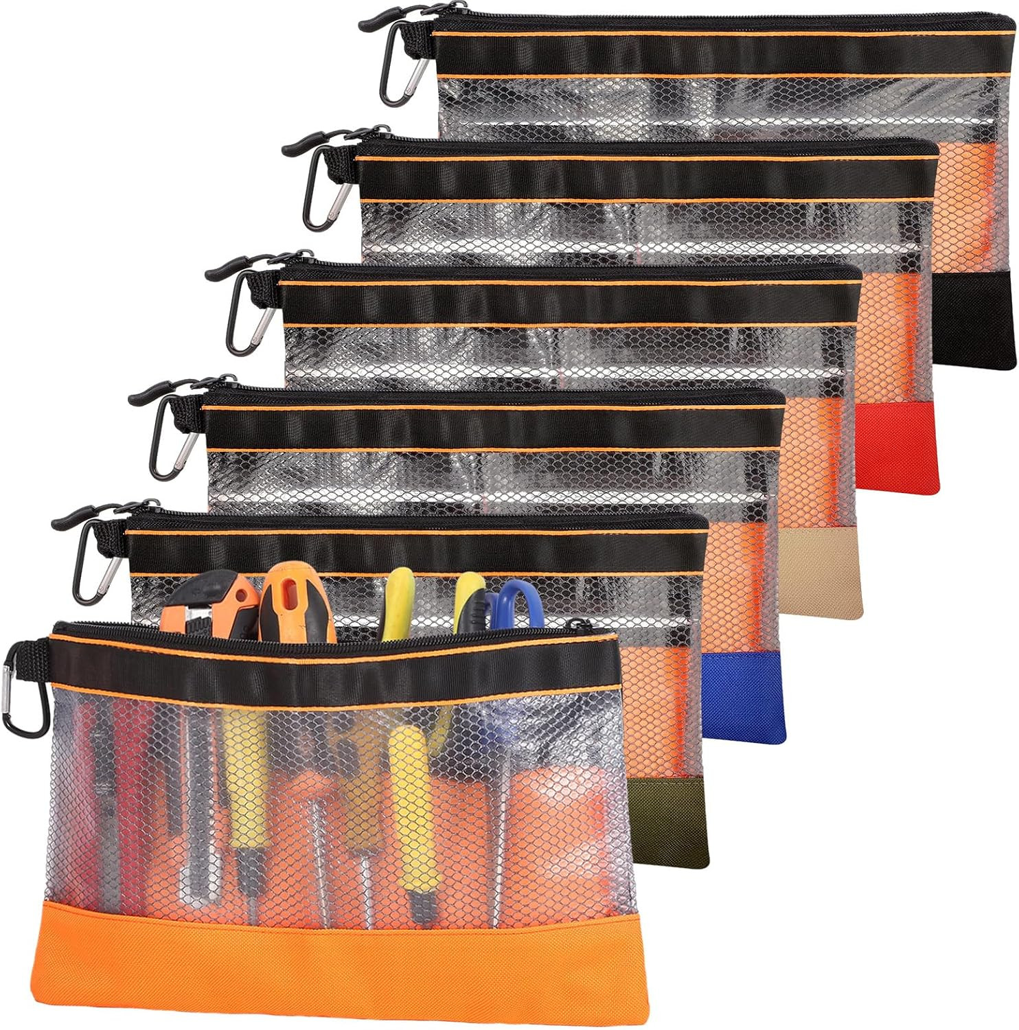 6 Pack Clear Mesh Tool Pouch Zipper Bags 11.8 Inch Heavy Duty Storage Organizer