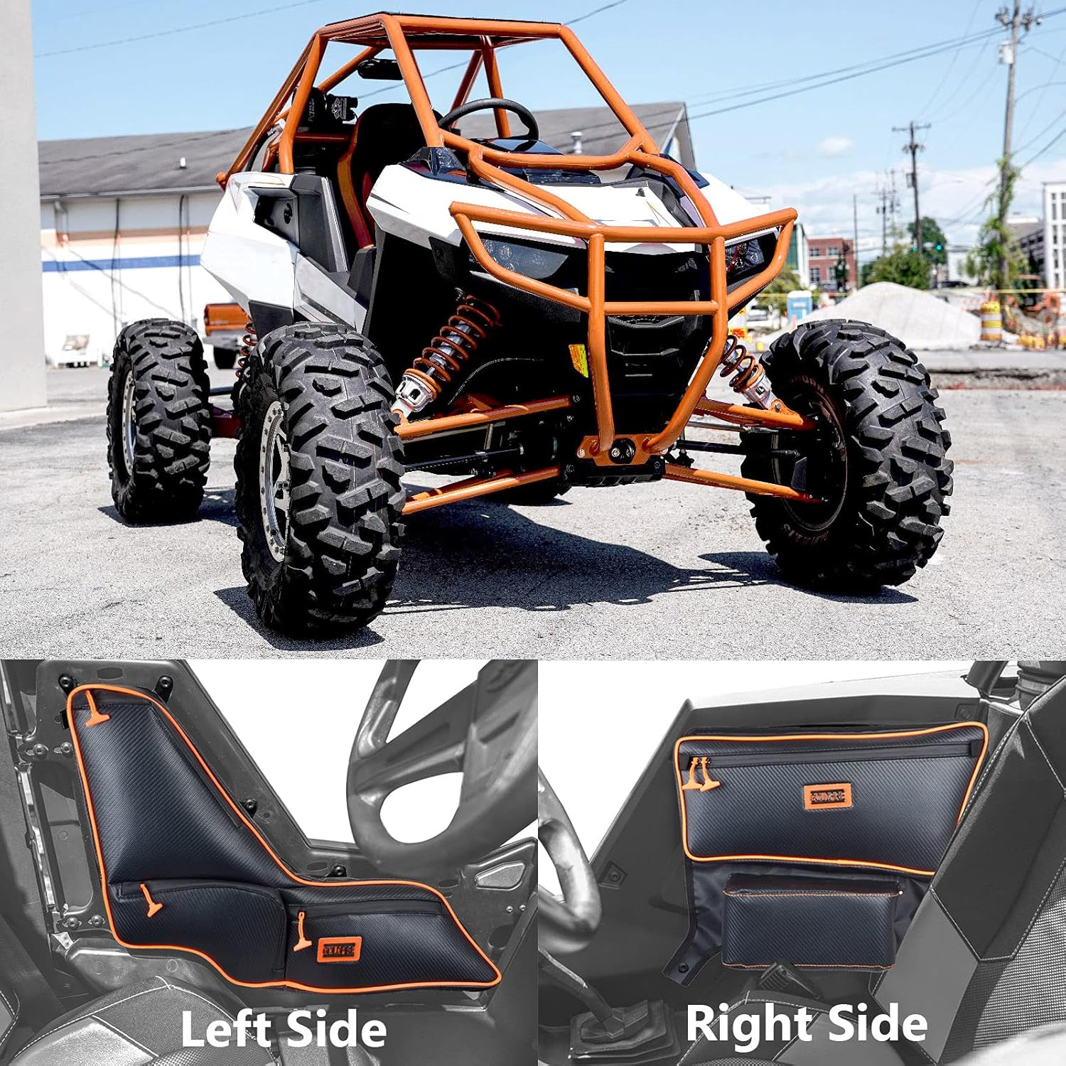 Orange Piping RZR RS1 Side Door Bags, Offroad UTV Seats Door Bag and Arm Rest Se