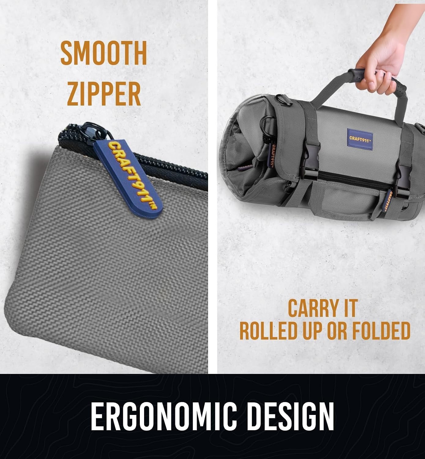 Compact Tool Bag Roll Gray Polyester Lifetime 6 Pouch