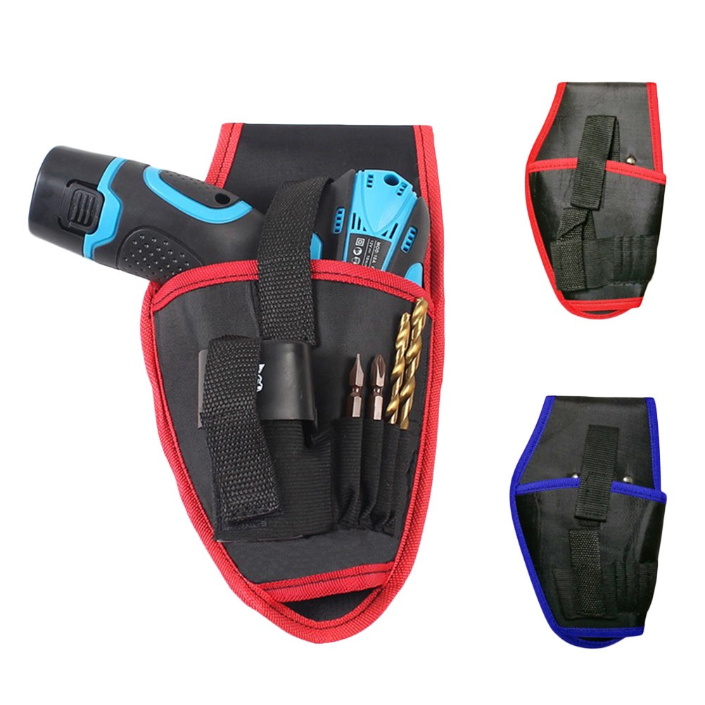 Red Waist Tool Bag for Electricians with Pockets for Drill Bits and Fasteners