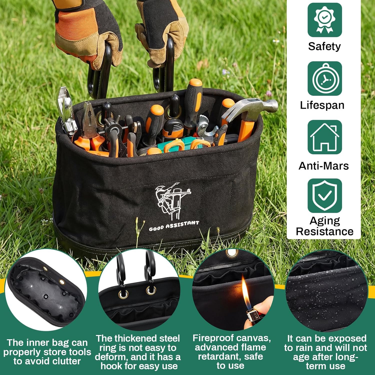 1 Pcs Black Canvas Bucket Bag Including Hooks Lineman Aerial Oval Tool Bucket wi