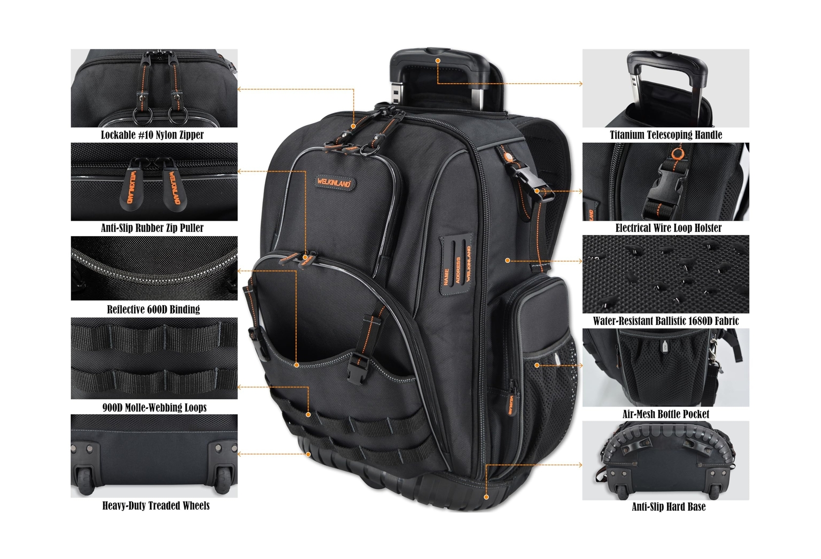 72Pockets Rolling Tool backpack, Large tool bag with wheels, Rolling Electric…