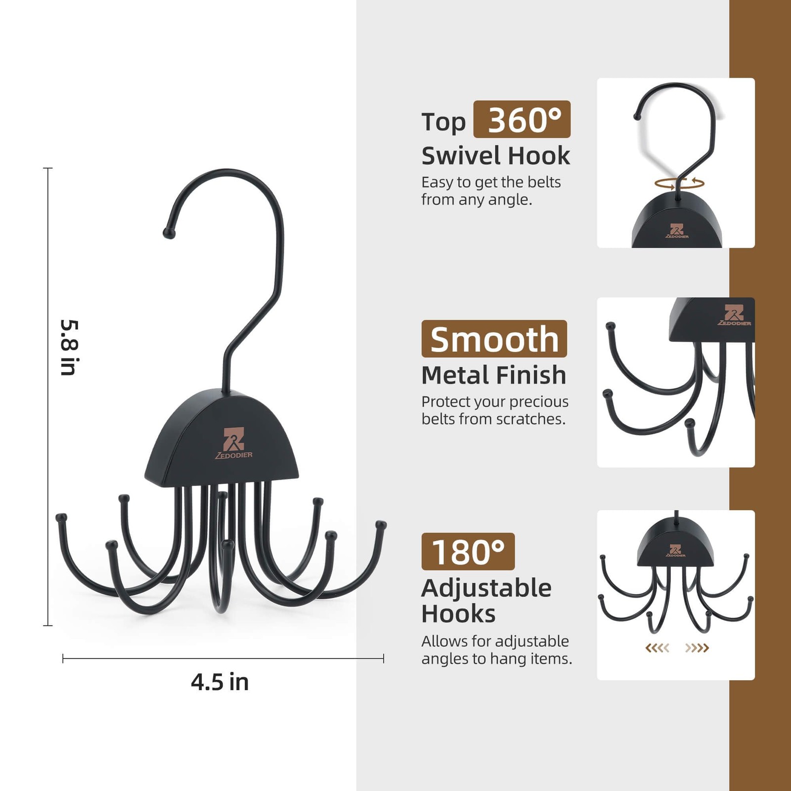 ZEDODIER 2 Pack Belt Hanger Rotatable Organizer, 2 for Belt, Black