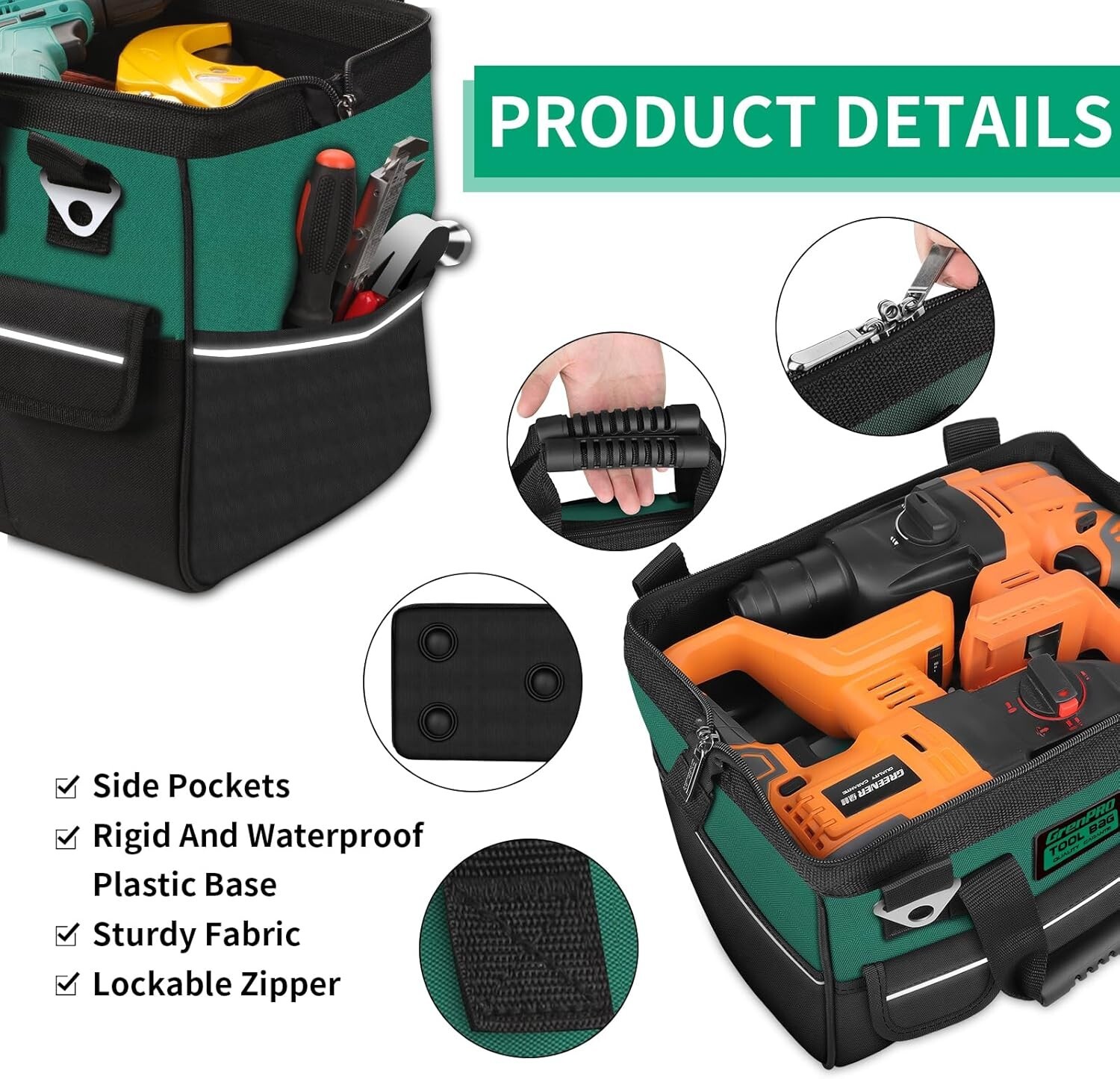 18 Inch Tool Bag with Adjustable Shoulder Strap,Wide Mouth Tool Bags,Heavy Duty
