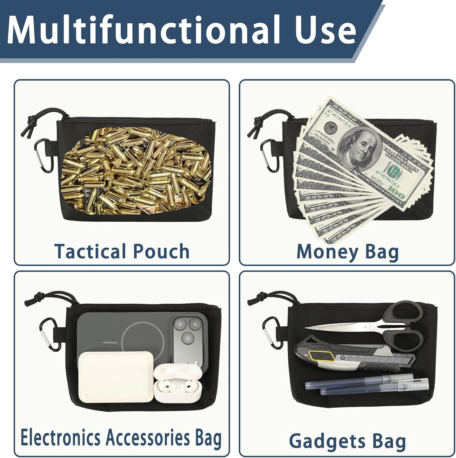 4-Pack Tool Pouch Zipper Bag,Multipurpose Storage pouch,Small Tool Bag,Tactical