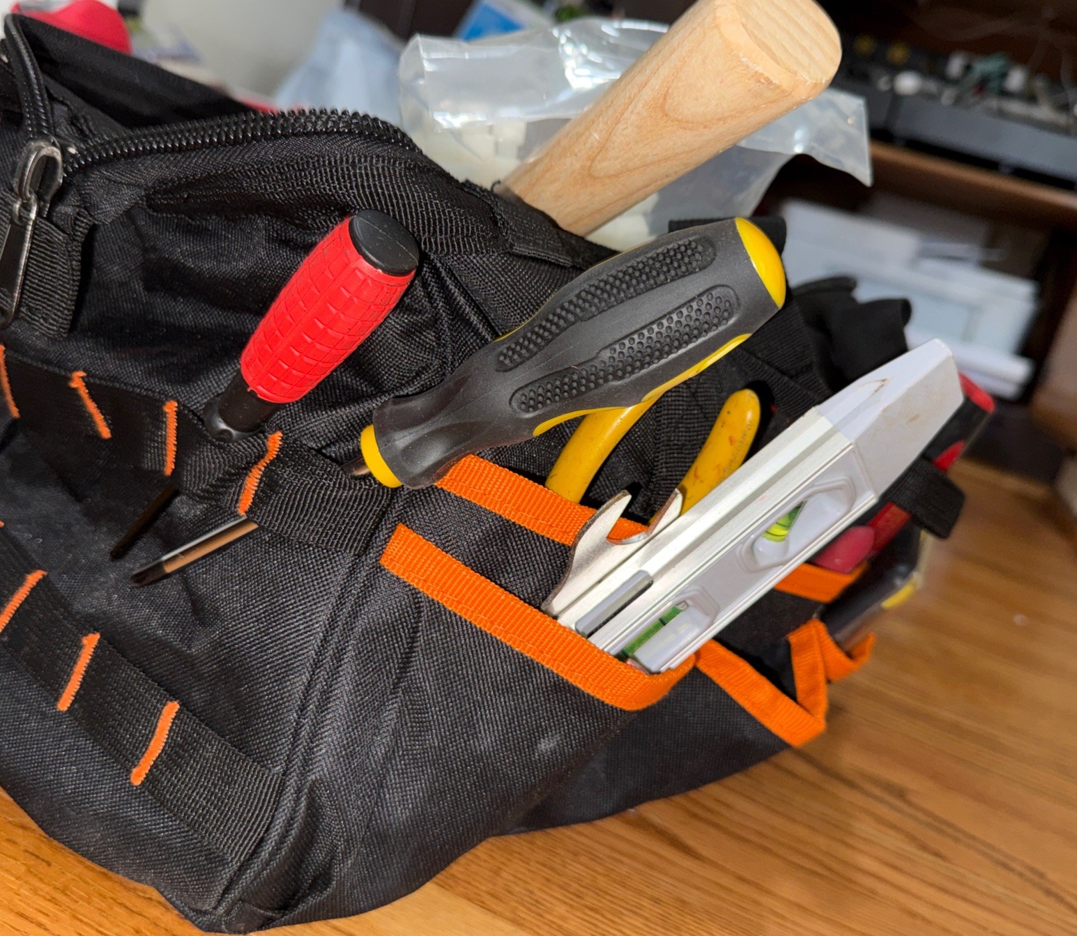 Tool Bag Wide Mouth 16 Pockets Adjustable Shoulder Strap Tool Clip Oxford 1680D