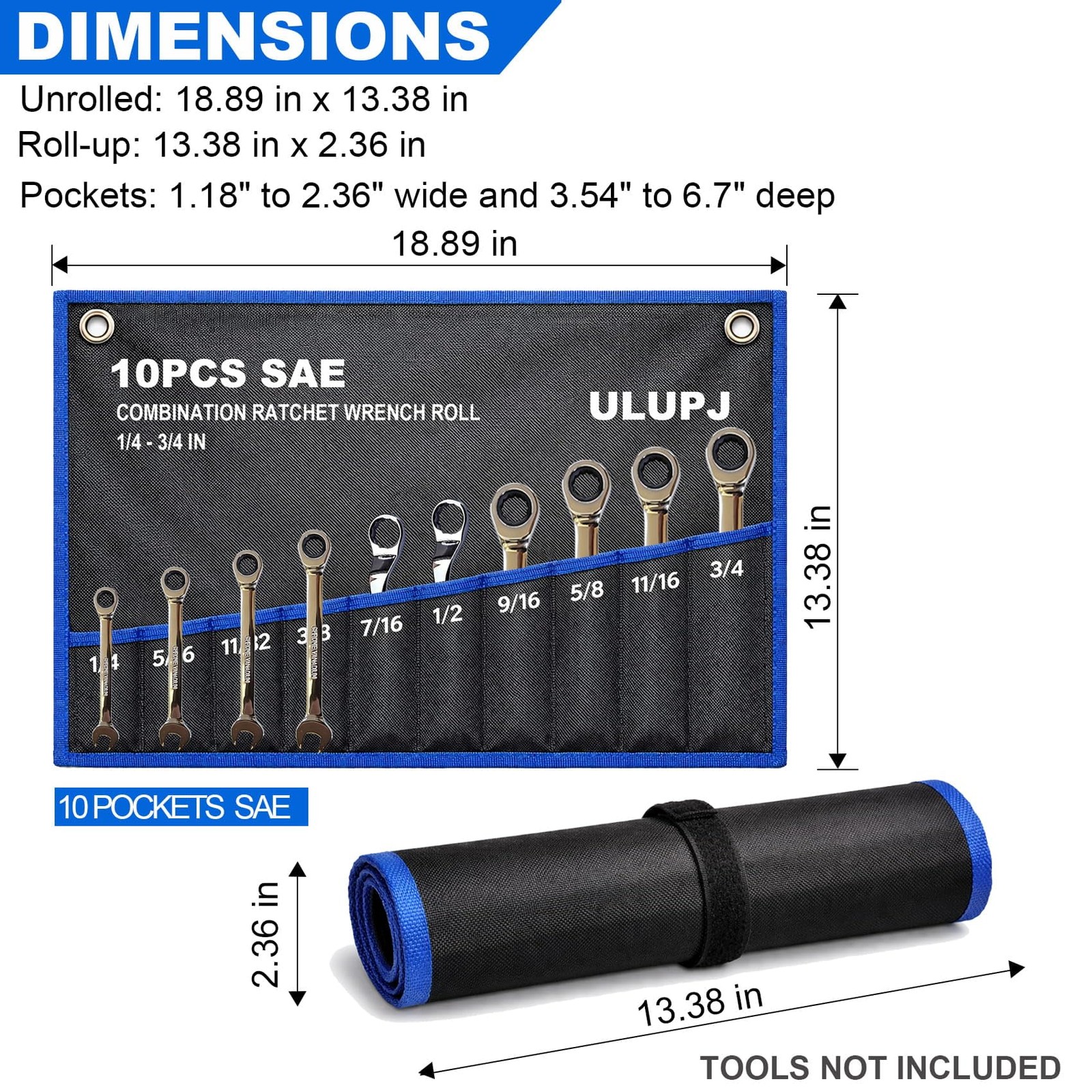 2PCS Wrench Roll, Wrench Roll Up Pouch, Wrench Organizer, Heavy-Duty Tool Pou…