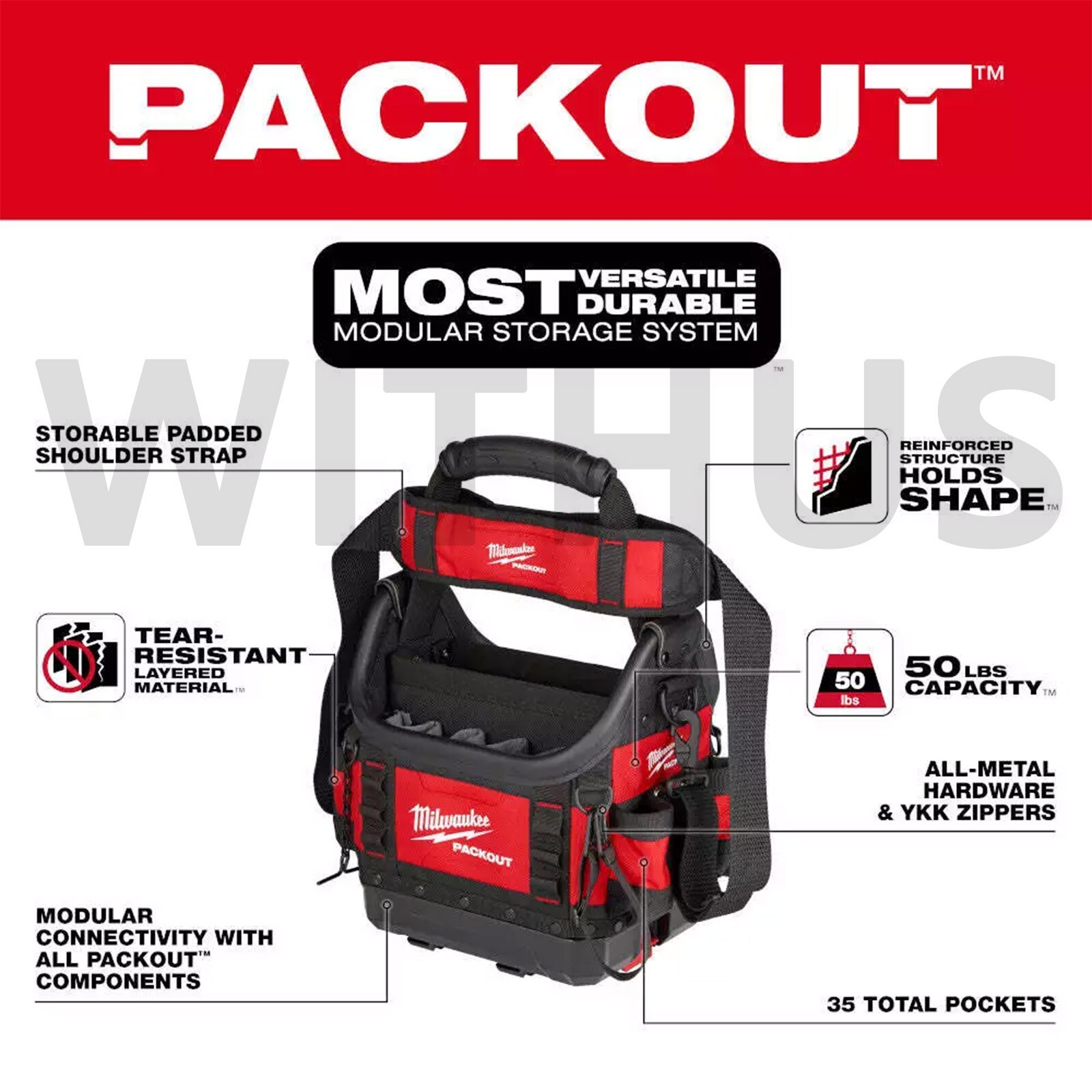 Milwaukee 48-22-8311 PACKOUT 10″ Structured Tote Tool Bag – Tracking