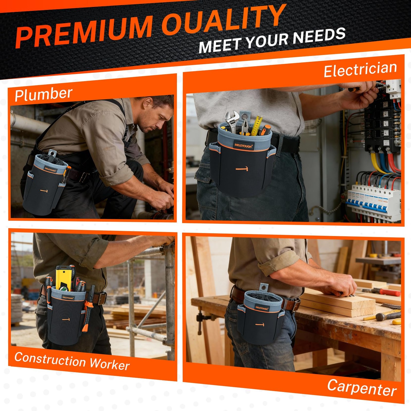 MELOTOUGH Tool Pouch Combo Set | 1 Mini (6”) + 1 Deep Mixed 2 Pack, Black