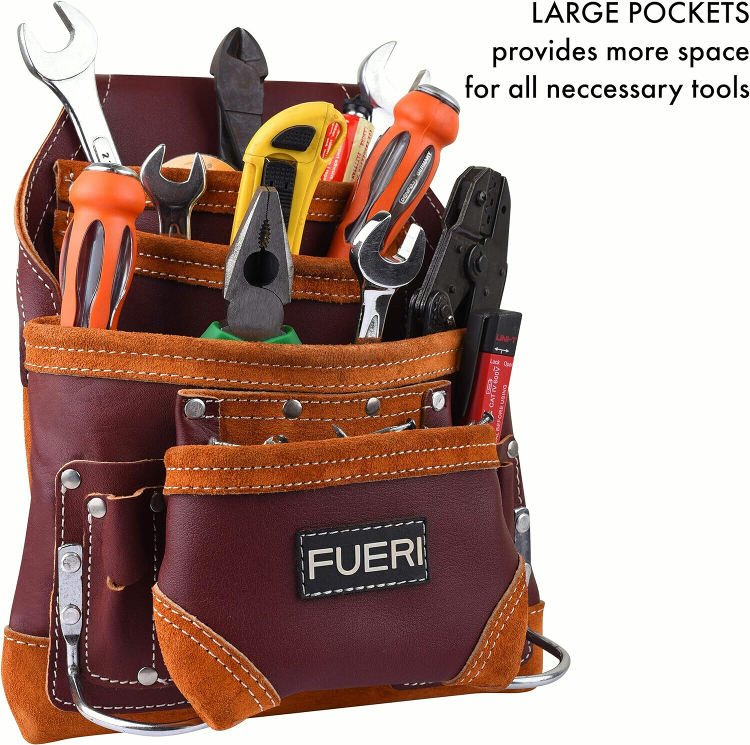 Leather Tool Pouch 10 Pocket Carpenters Electricians Framers Handyman Tool bag