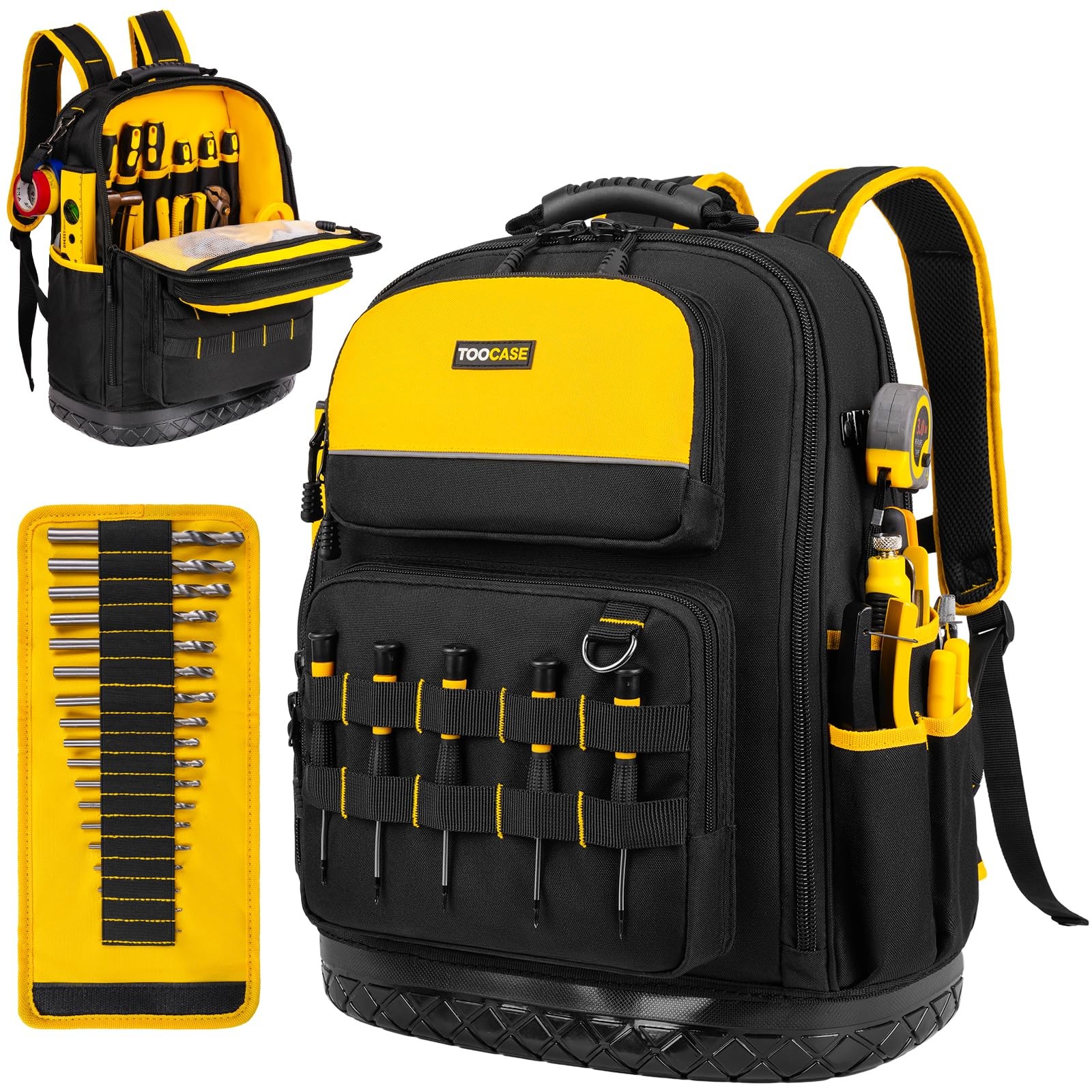 Tool Backpack for Men,Heavy-Duty 14.17″L × 7.28″W × 18.9″H, Black&Yellow