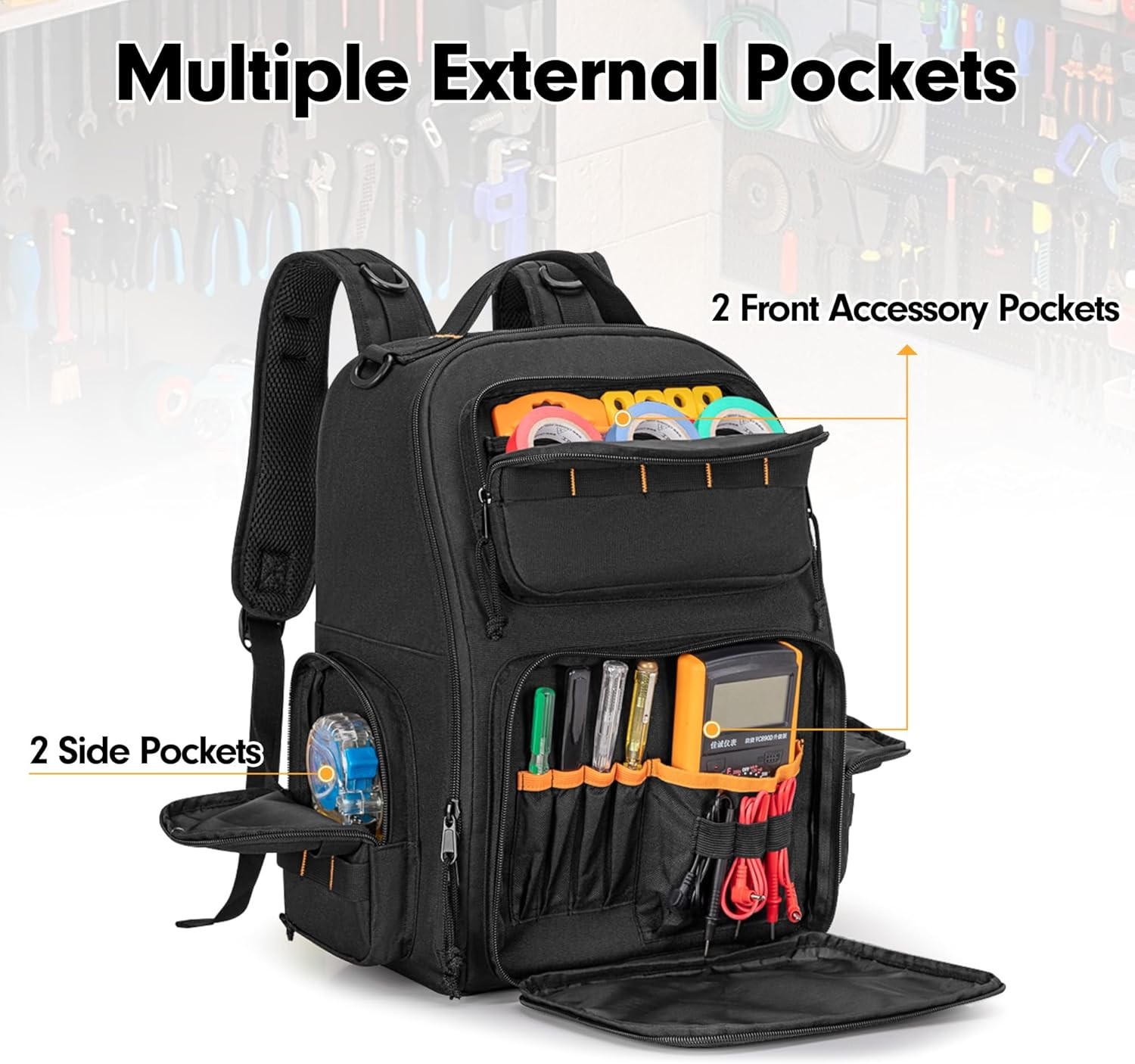 Tool Bag Backpack with 3 Tool Zipper Pouch, Tool Organizer Bag for Men with Padd