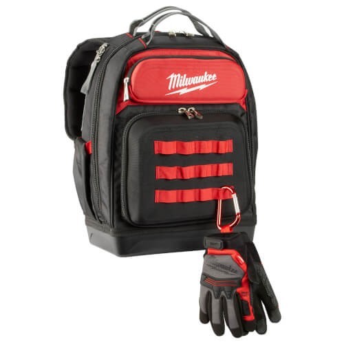 Milwaukee 48-22-8201 48-Pocket Hard Molded Ultimate Jobsite Backpack, Black/Red