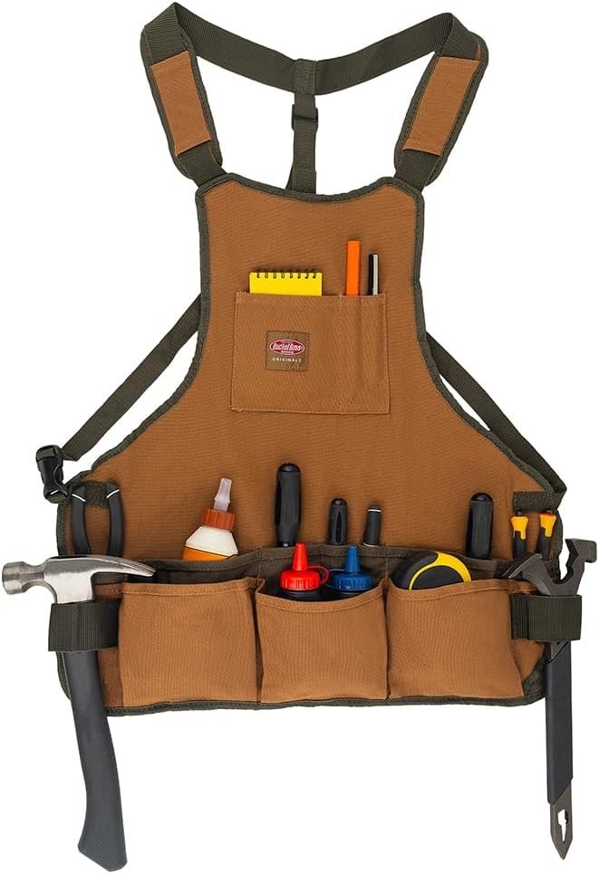 Bucket Boss mens Tool,adjustable,work Tool Bag, Brown, 16 pockets
