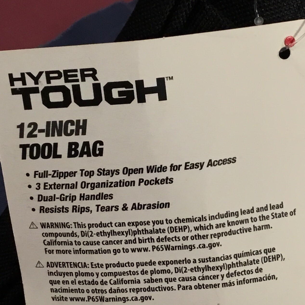Hyper Tough 12-inch Polyester Tool Bag, with Full-Length Zipper and Double Strap