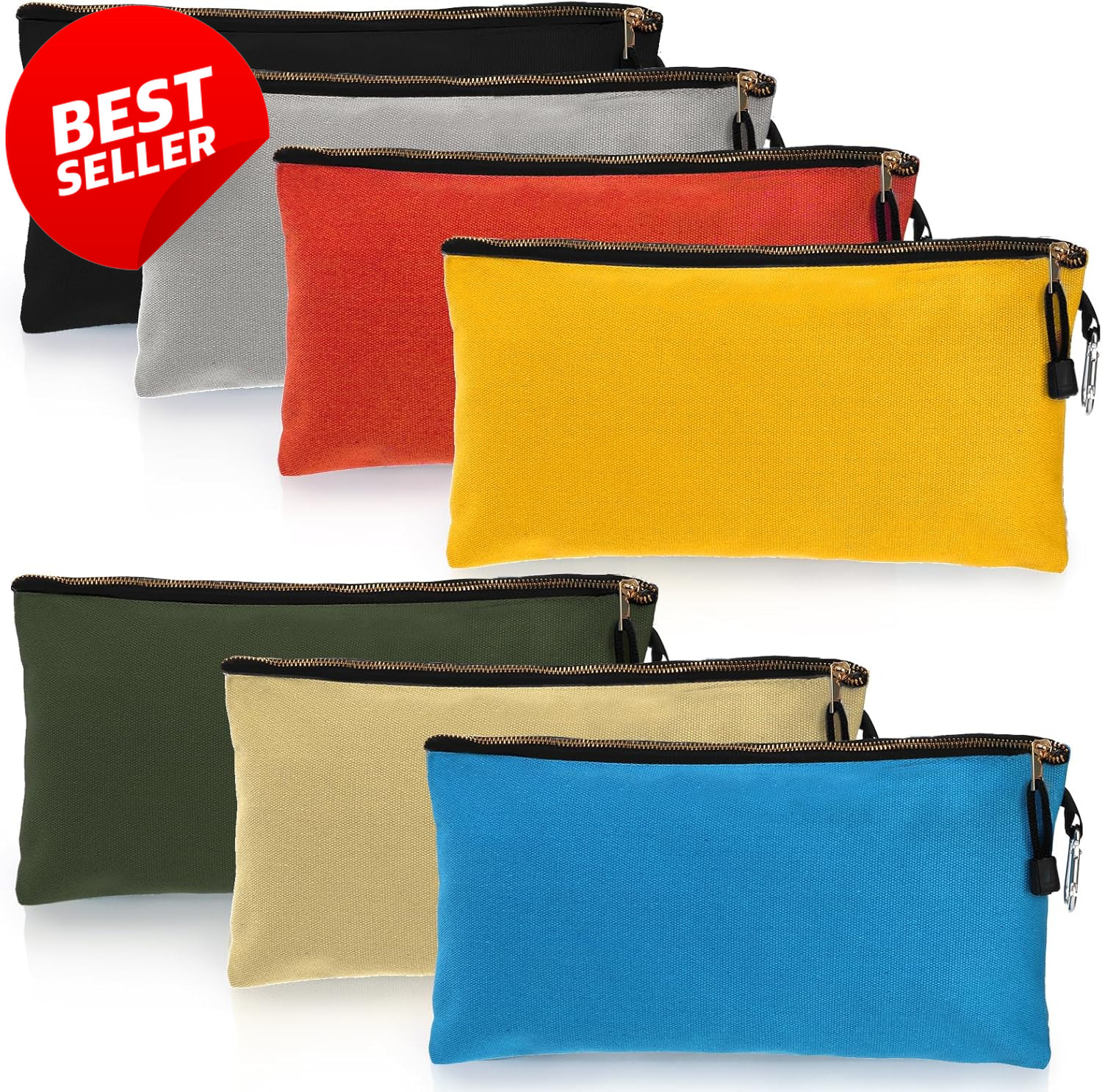 Canvas Tool Pouch 7 Pack 16oz Heavy Duty Zipper Organizer 12×7 w Carabiner – US