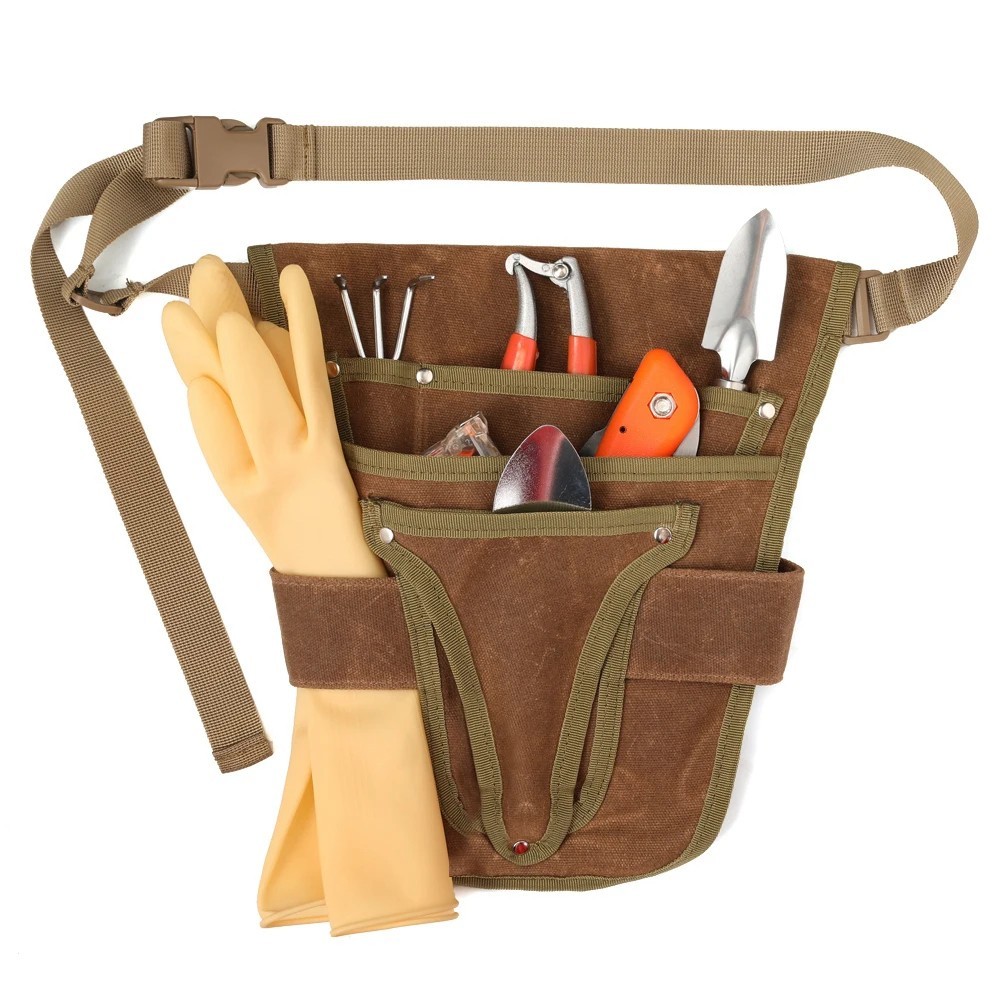Garden Tool Belt Pouch Waterproof Canvas Multi Pocket Tool Bag