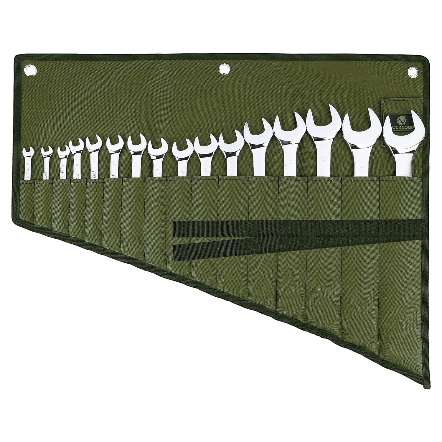 Waterproof Wrench Organizer Roll Pouch Green Oxford Material Wrench Storage Case