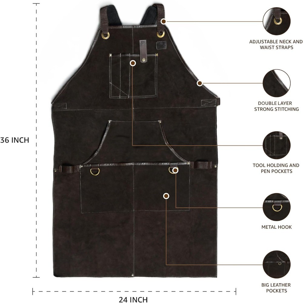 Heavy Duty Brown Woodworking Tool Apron M-XXL for Carpenter Blacksmith