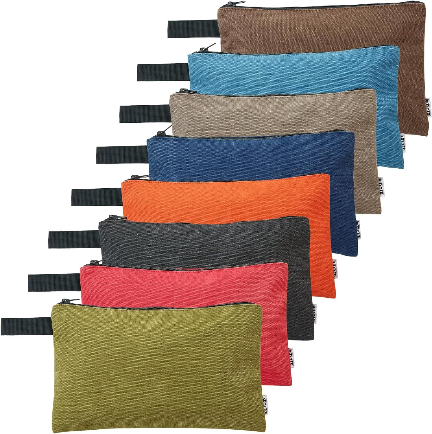 8 Pack Canvas Tool Pouch with Zipper,Upgrade 16 Oz Heavy Duty Small Tool Bag,Mul