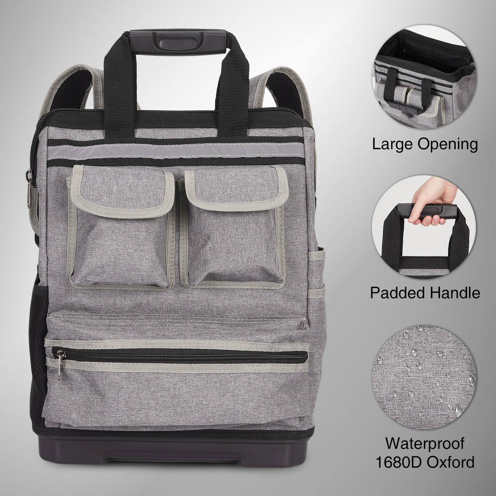 Heavy Duty Tool Backpack 1680D Oxford 12 Pockets Waterproof Base Electrician Bag