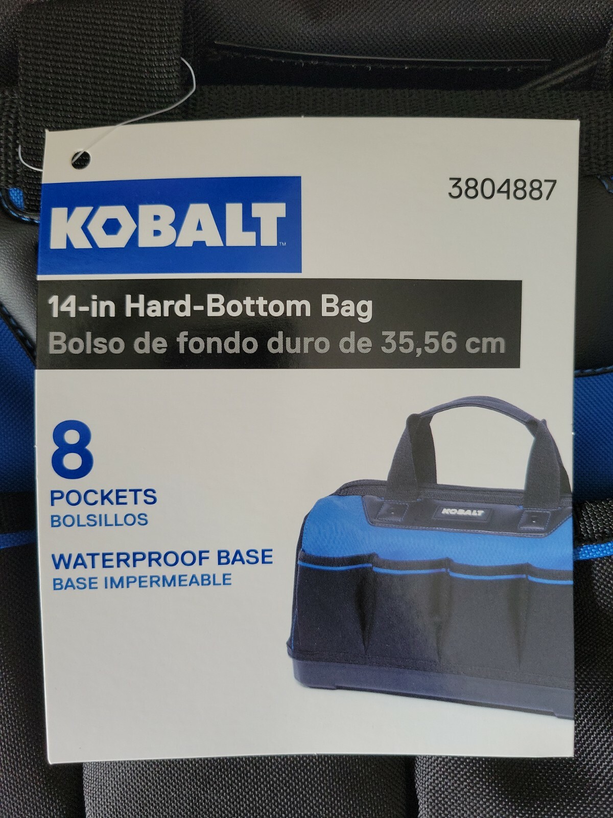 Kobalt 14-inch Hard Bottom Tool Bag, Waterproof Base, 8 Pockets. Black/Blue New