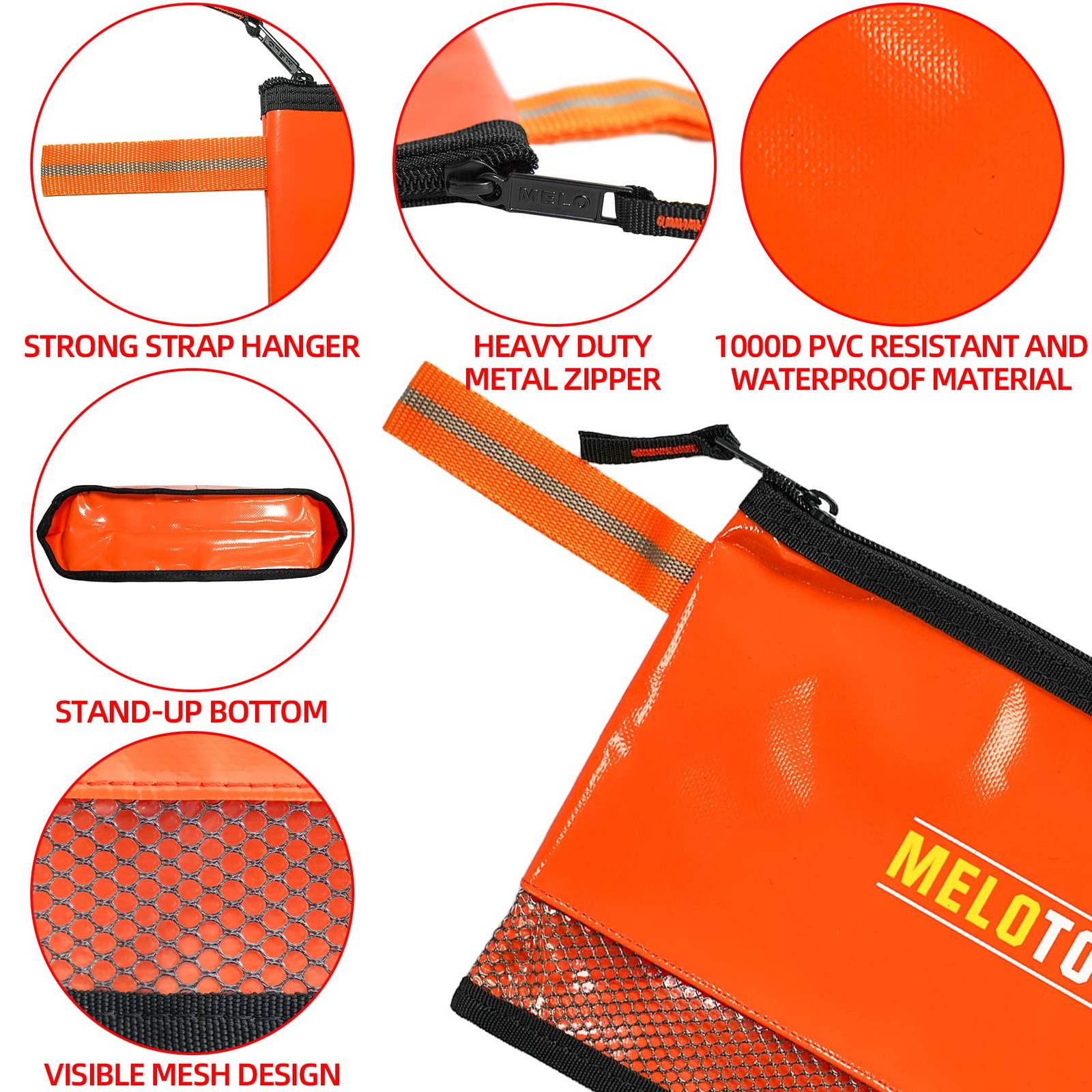 12 Inch Zipper Tool Pouch Small Carry Case Storage Organizer Black Orange
