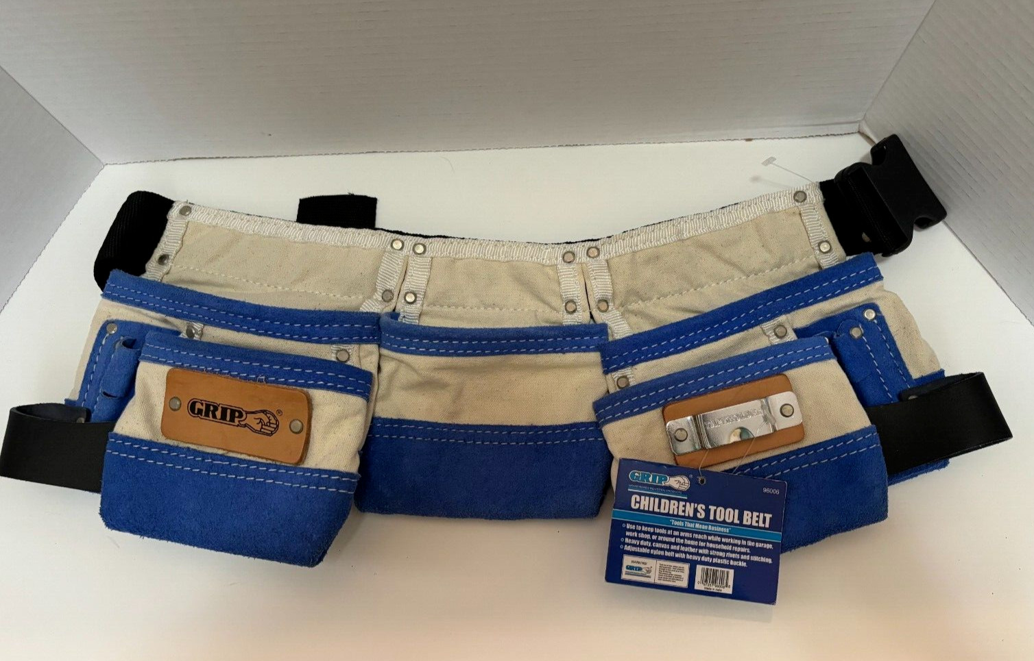 Grip Children’s Canvas and Leather Tool Belt 96006 Blue & White w/Tag