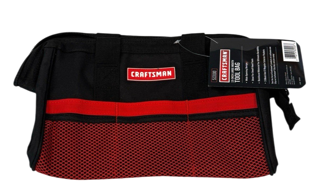 Craftsman 13 in. W X 9.75 in. H Wide Mouth Tool Bag 6 pocket Black/Red NEW