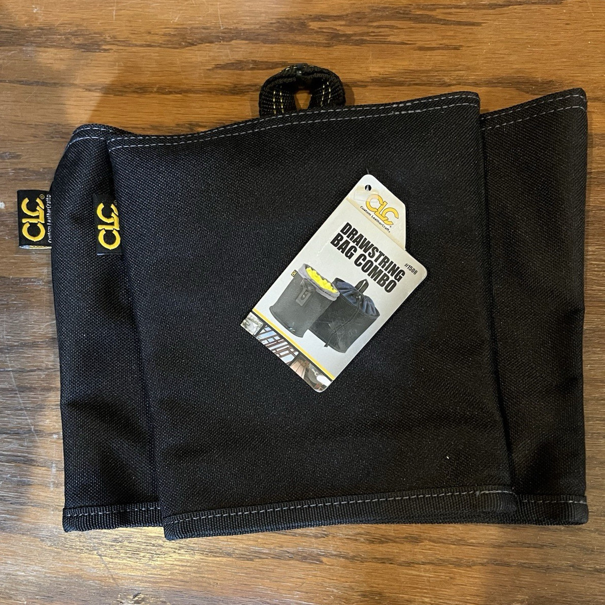 CLC 1540 Large Black Fabric Tool Bag w/ Belt Clip, DRAWSTRING BAG COMBO