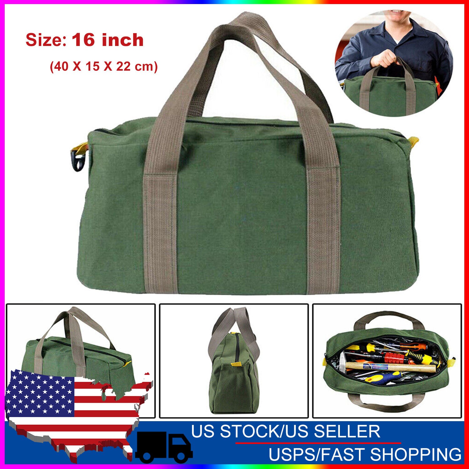 Heavy Duty Tool Bag with Zipper Muti-Purpose Storage Large Capacity Waterproof