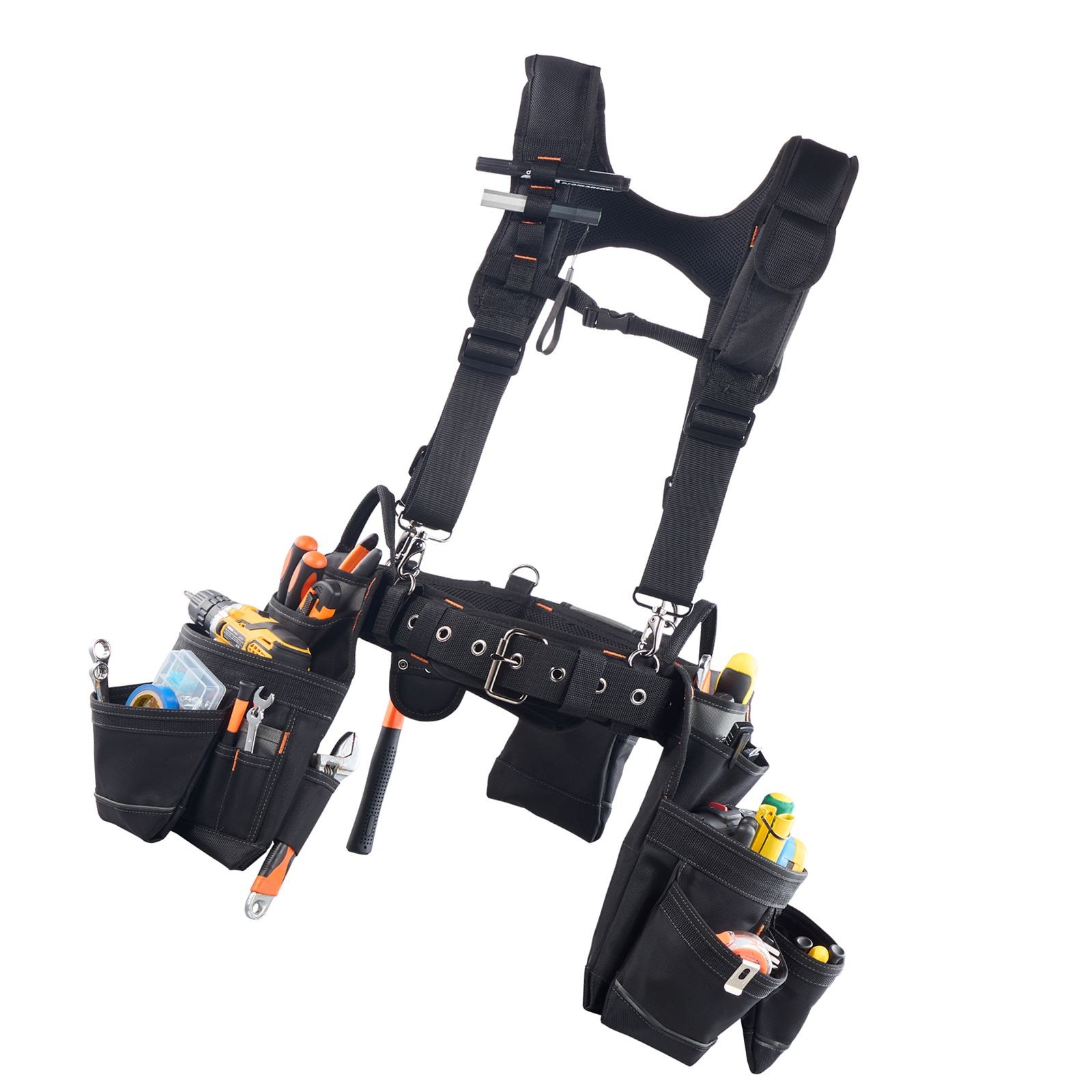 Professional Tool Belt — 19 Pockets, Suspenders, 31-51in Waist