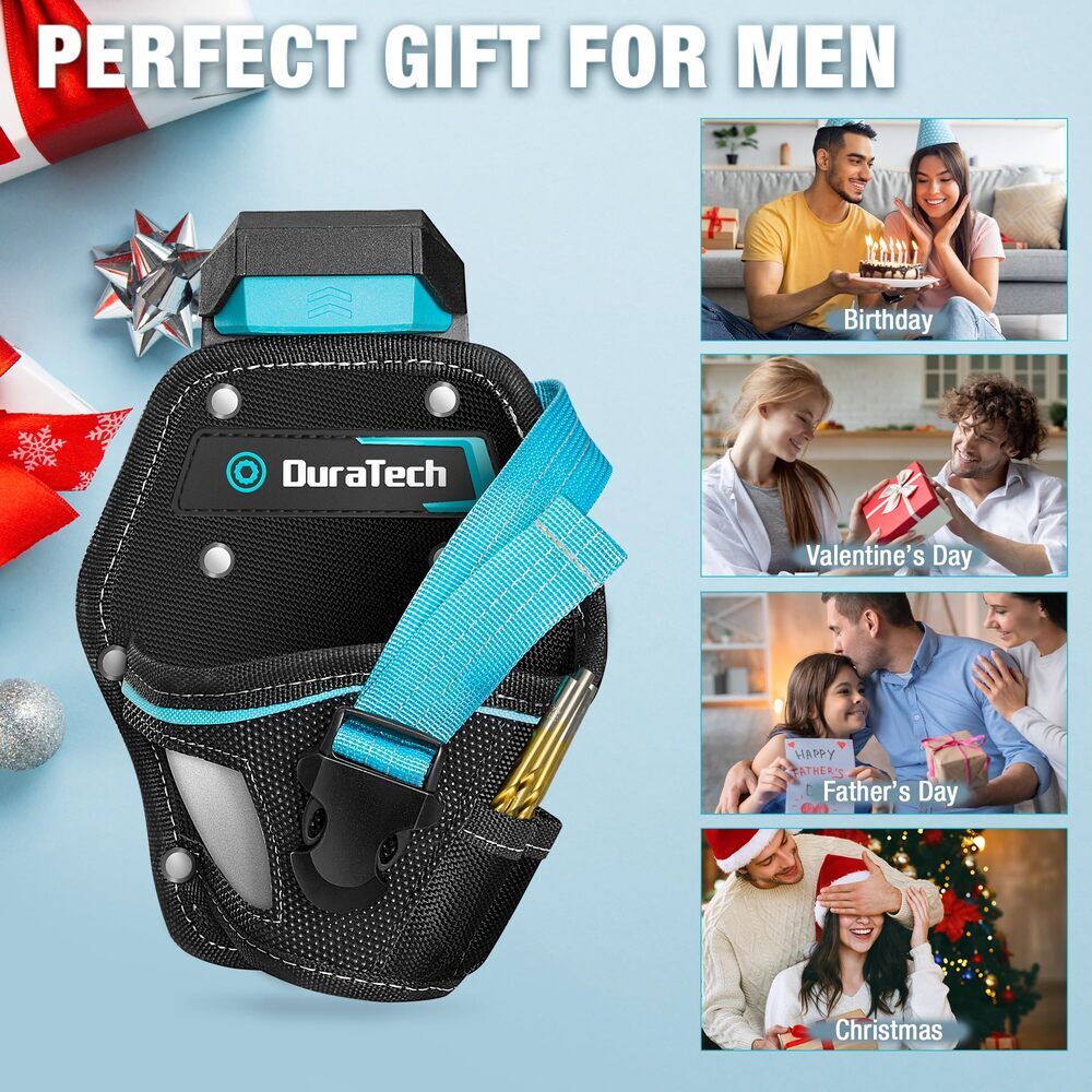 DuraTech Drill Driver Holster Drill Holder w/Holder Strap Side Bit Pocket Buckle