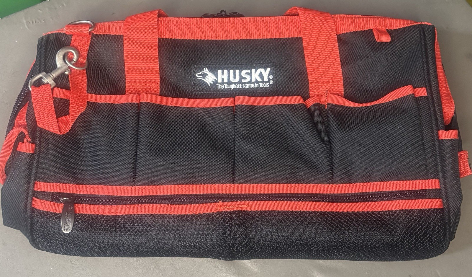 Husky 16 in. 17 pocket Large Mouth Tool Bag Black And Red – NWOT