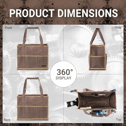 Heavy-Duty Waxed Canvas Garden Tool Organizer Bag, 14-Pocket, Grey