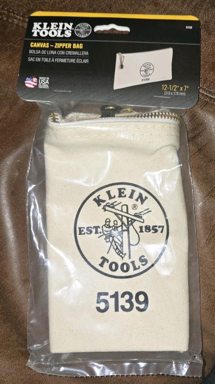 Klein Tools 5139 Zipper Bag, Canvas Tool Pouch 12.5 x 7 x 4.25-Inch