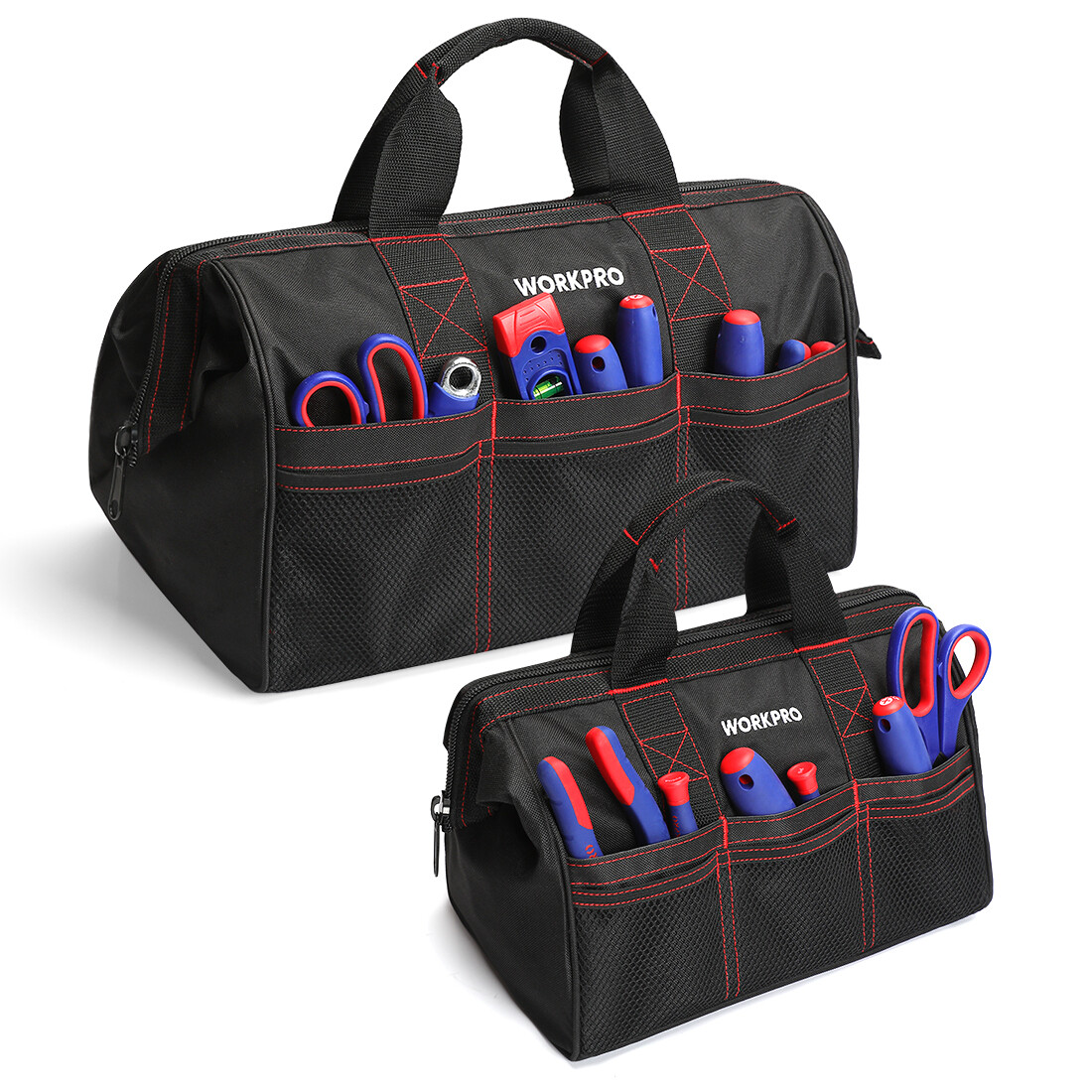 WORKPRO 2 Pieces 13″ 18″ TOOL BAG Wide Mouth Heavy Duty Tote Storage with Zipper